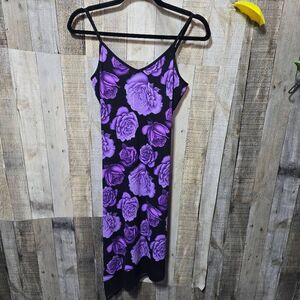 Vanity Vintage 90s Black Purple Floral Asymmetrical Cami Dress Rachel Green Girl